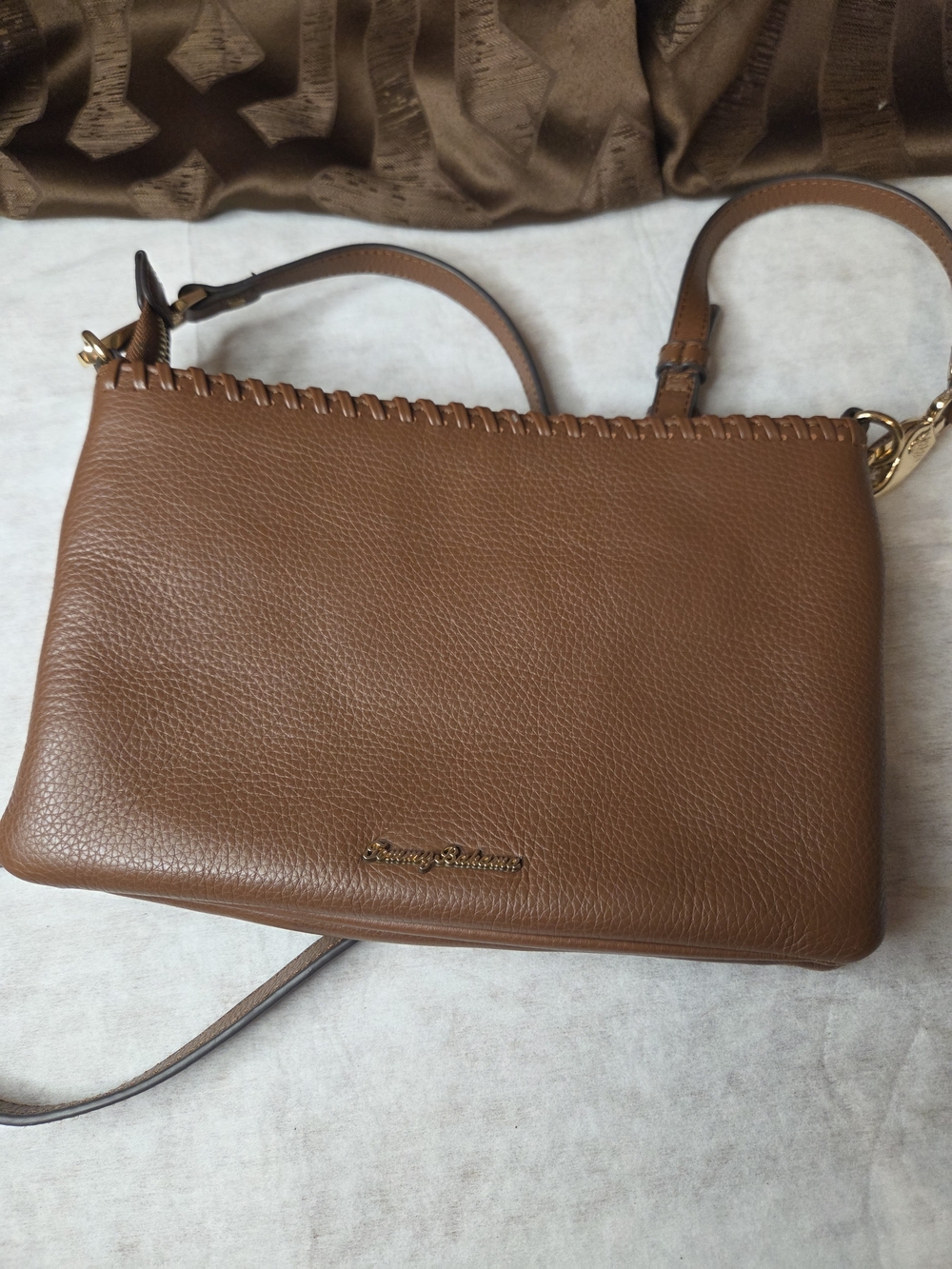 Tommy Bahama Patchwork Leather Crossbody Bag in Brown and Metallic Bronze - Picture 3 of 9